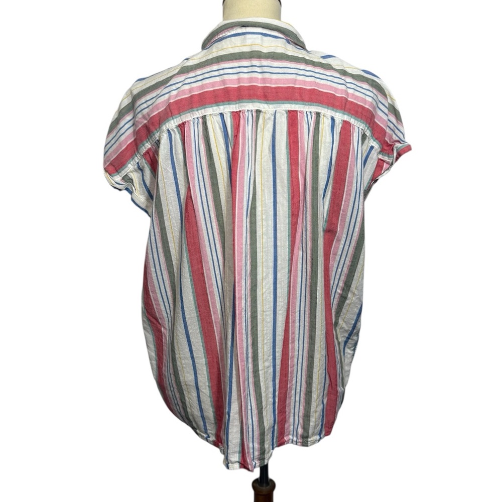 Old Navy Striped Button-Down Shirt in Red, Blue, Green, Cream - Picture 2 of 13